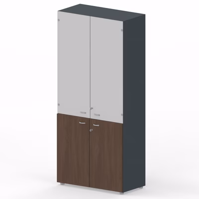 Immagine di Libreria alta ante legno/vetro ARTEXPORT RAW 90x46x200H cm strutt. antracite ante frassino toscano.
