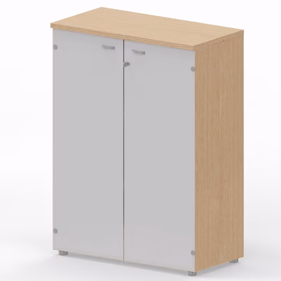 Immagine di Libreria media c/ante vetro satinate ARTEXPORT WORK s/serratura 90x46x123H cm strutt rovere chiaro