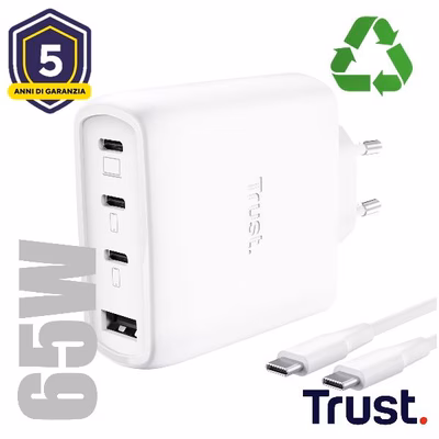 Immagine di TRUST ALIMENTATORE/CARICABATTERIA 65W 4 porte 3 usb-C, 26068