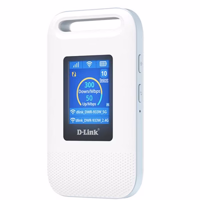 Immagine di Router hotspot mobile DLINK 4G LTE+ WiFi 6 con display LCD e batteria integrata