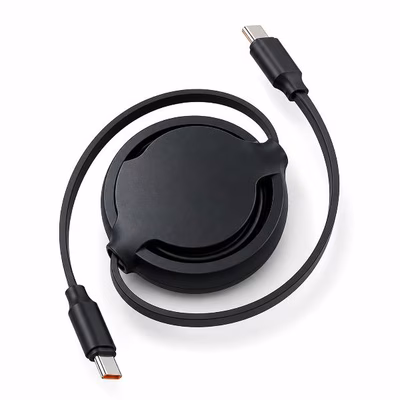 Immagine di Cavo retrattile celly usb-c/usb-c 1,2 m, nero, per ricarica e trasferimento dati