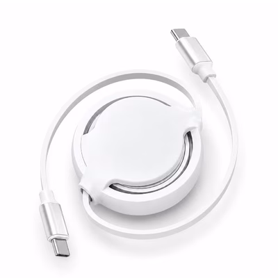 Immagine di Cavo retrattile celly usb-c/usb-c 1,2 m, bianco, per ricarica e trasferimento dati