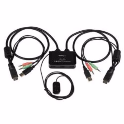 Immagine di Switch kvm startech HDMI 2 porte con audio, switch remoto e cavi integrati