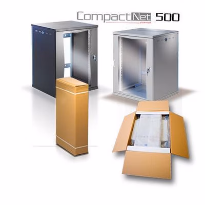 Immagine di Armadio rack a muro 16U 600x520 mm con porta in vetro e montaggio Flat Pack