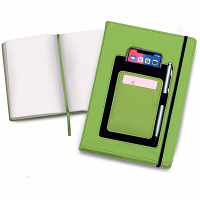 Immagine di Block notes c/tasca p/cell 100ff A5 verde 480+