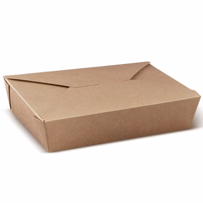 Immagine di Contenitore da asporto in cartoncino kraft con laminazione interna in PE 19,7x14x4,7 cm - 46 oz