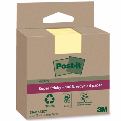 Immagine di Post-it 3M super sticky 100% riciclati 70 ff 76x76giallo canary