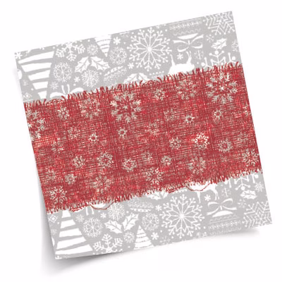 Immagine di Coprimacchia natalizio Airlaid in carta a secco MCR 100x100 Jingle colore argento e rosso 100 pezzi