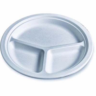 Immagine di Piatto triscomparto rotondo USOBIO BASIC in polpa cellulosa colore bianco Ø 26 cm