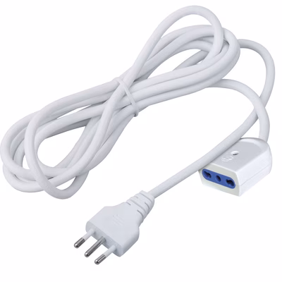 Immagine di Prolunga per uso domestico lunghezza 5 metri - spina grande 16A > presa bipasso bianco