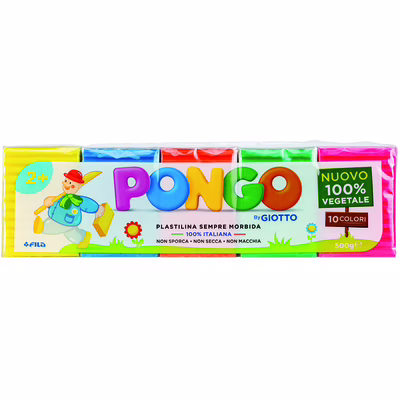 Immagine di Plastilina PONGO FANTASIA 500g col ass 10 colori base: giallo, rosso, verde, nero,