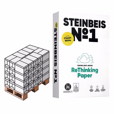 Immagine di Pallet carta riciclata per fotocopie A4 g80 STEINBEIS N.1 risma da 500 fogli (Penisola)
