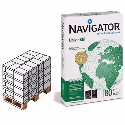 Immagine di Pallet carta bianca per fotocopie A3 g80 NAVIGATOR UNIVERSAL risma da 500 fogli (Penisola)