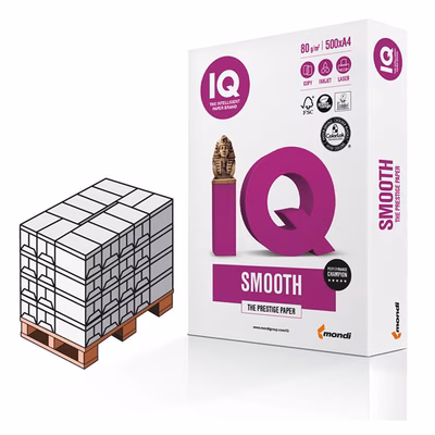 Immagine di Pallet carta bianca per fotocopie A4 g80 MONDI IQ SELECTION SMOOTH risma da 500 fogli (Penisola)
