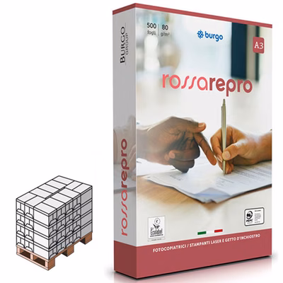 Immagine di Pallet carta bianca per fotocopie A3 g80 BURGO REPRO rosso risma da 500 fogli (Penisola)