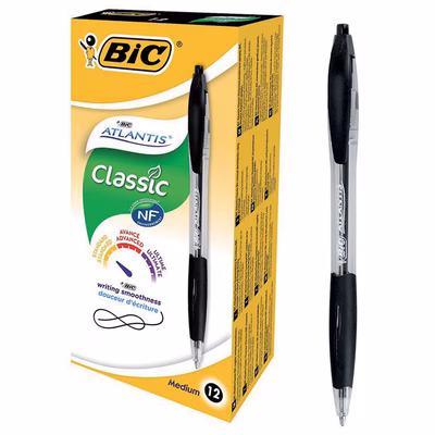 Immagine di Penna a sfera a scatto colore nero BIC ATLANTIS CLASSIC NF punta media mm 1
