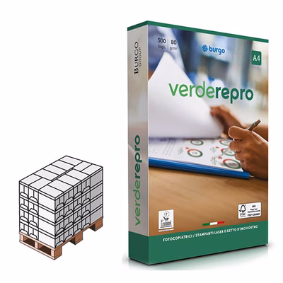 Immagine di Pallet carta bianca per fotocopie A4 g80 BURGO REPRO verde risma da 500 fogli (Penisola)