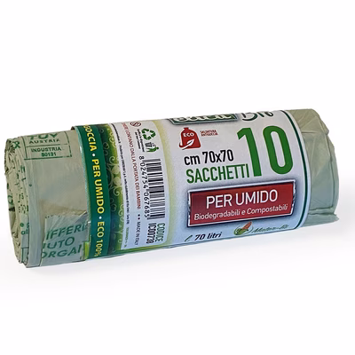 Immagine di Sacchetto rifiuti biodegradabile ELICA BIO senza maniglie cm 70x70 70 litri 17 µ colore verde