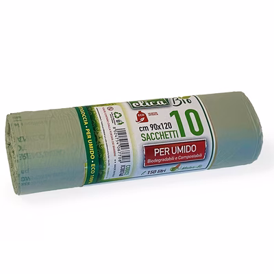 Immagine di Sacchetto rifiuti biodegradabile ELICA BIO senza maniglie cm 90x120 150 litri 19 µ colore verde