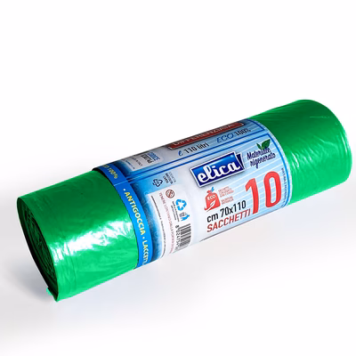 Immagine di Sacchetto rifiuti ELICA senza maniglie cm 70x110 110 litri 21 µ colore verde