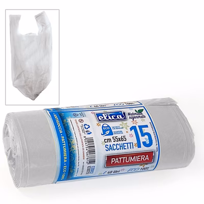 Immagine di Sacchetto rifiuti ELICA con maniglie cm 55x65 40 litri 15 µ colore trasparente