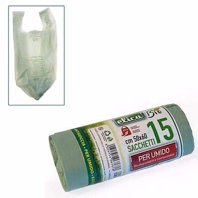 Immagine di Sacchetto rifiuti biodegradabile ELICA BIO con maniglie cm 50x60 28 litri 15 µ colore verde