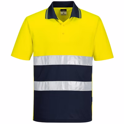 Immagine di Polo leggera a contrasto ad alta visibilità s/s PORTWEST S175 colore giallo/blu navy taglia XXXXL