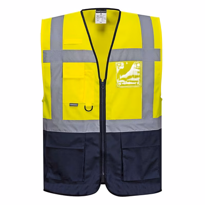 Immagine di Gilet PORTWEST EXECUTIVE VARSAVIA C476 colore giallo/blu navy taglia XXXL