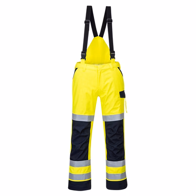 Immagine di Pantalone modaflame impermeabile multi norma arco elettrico PORTWEST MV71 colore giallo/blu navy tag