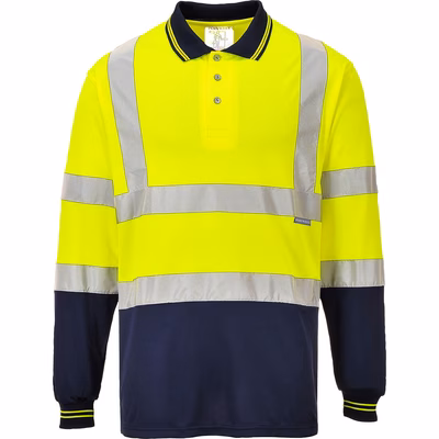 Immagine di Polo bicolore maniche lunghe hi-vis PORTWEST S279 colore giallo/blu navy taglia XS