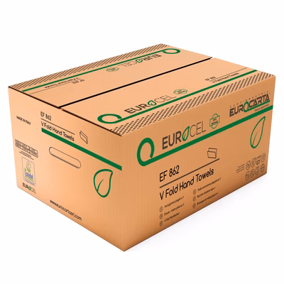 Immagine di Carta asciugamani riciclata piegata a "V" EUROCEL 2 veli 200 fogli