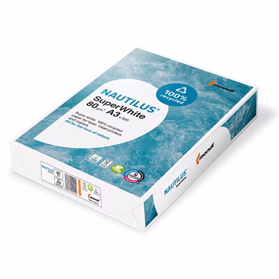 Immagine di Carta riciclata per fotocopie A3 g80 MONDI NAUTILUS SUPERWHITE risma da 500 fogli