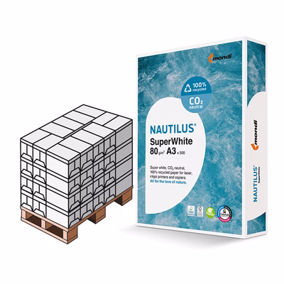 Immagine di Pallet carta riciclata per fotocopie A3 g80 MONDI NAUTILUS SUPERWHITE risma da 500 fogli (Penisola)