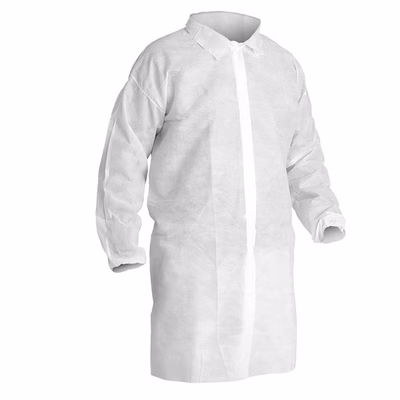 Immagine di Camice monouso EQUAL in tessuto laminato 55 g/m² con zip senza tasche colore bianco taglia M