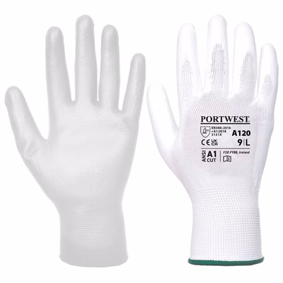 Immagine di Guanti con palmo in PU PORTWEST A120 colore bianco taglia S - paio