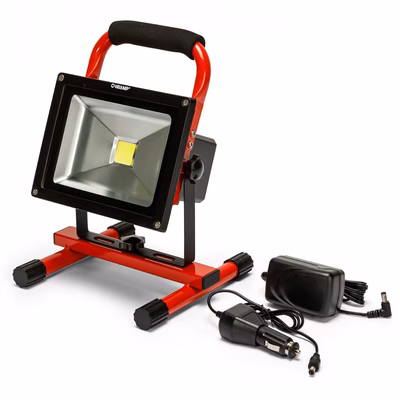 Immagine di Proiettore led da lavoro Cyclop 20 Watt 1200 Lumen supporto orientabile ricaricabile colore rosso