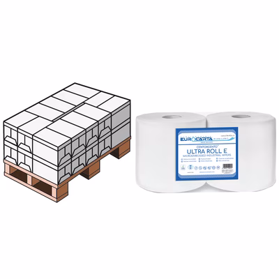 Immagine di Mezzo pallet rotolo industriale EUROCARTA ULTRA ROLL 2 veli 495 strappi metri 110
