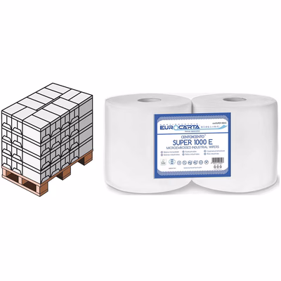 Immagine di Pallet rotolo industriale EUROCARTA SUPER 1000 E2 veli 495 strappi metri 109