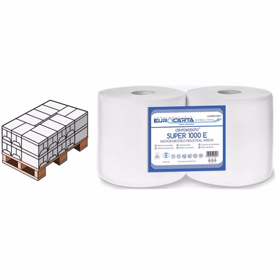 Immagine di Mezzo pallet rotolo industriale EUROCARTA SUPER 1000 E2 veli 495 strappi metri 109