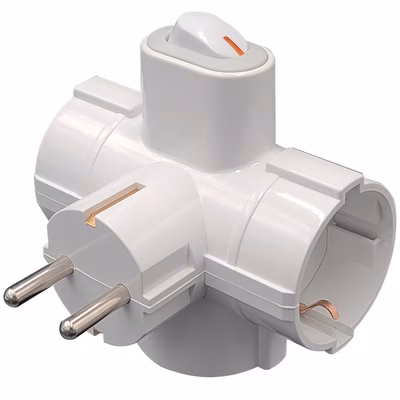 Immagine di Adattatore multiplo salvaspazio schuko S30 > 3 prese schuko con interruttore luminoso bianco