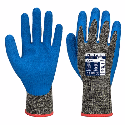 Immagine di Guanti antitaglio in lattice aramide hr PORTWEST A611 colore nero/blu taglia XL - paio