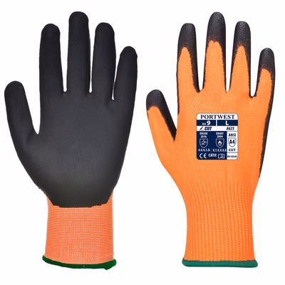 Immagine di Guanti antitaglio vis-tex pu PORTWEST A625 colore arancione/nero taglia S - paio