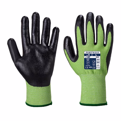 Immagine di Guanti antitaglio nitrile foam PORTWEST A645 colore verde/nero taglia XL - paio