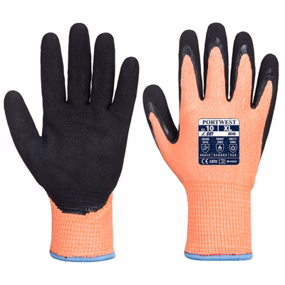 Immagine di Guanti antitaglio vis-tex invernale hr nitrile PORTWEST A646 colore arancione/nero taglia L - paio