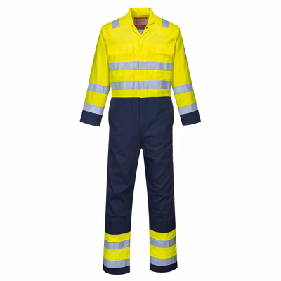 Immagine di Tuta da lavoro hi-vis bizflame work antistatica PORTWEST BIZ7 colore giallo/blu navy taglia M