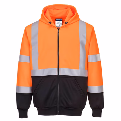 Immagine di Felpa bicolore con cappuccio hi-vis PORTWEST B315 colore arancione/nero taglia S