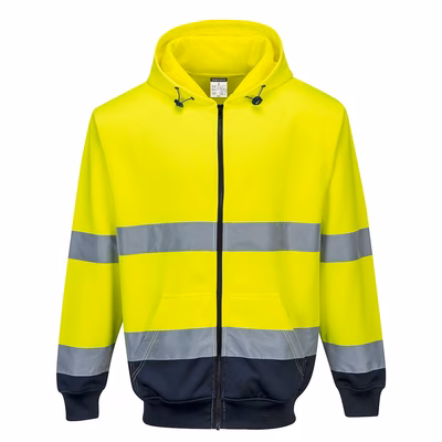 Immagine di Felpa bicolore con cappuccio e zip intera hi-vis PORTWEST B317 colore giallo/blu navy taglia XXL