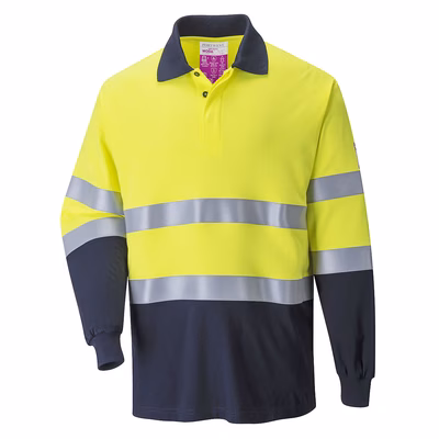 Immagine di Polo bicolore antistatica ignifuga PORTWEST FR74 colore giallo/blu navy taglia L