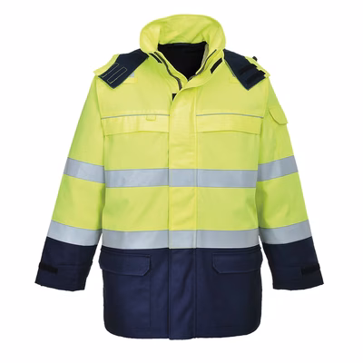 Immagine di Giacca bizflame impermeabile multinorma hi-vis arc PORTWEST FR79 colore giallo/blu navy taglia XXL