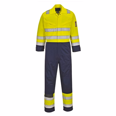 Immagine di Tuta modaflame hi-vis PORTWEST MV28 colore giallo/blu navy taglia XXXXXL